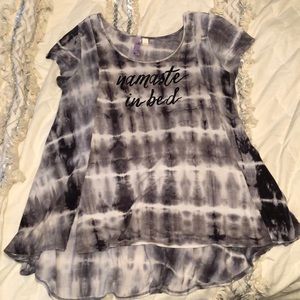 namaste in bed tie dye shirt